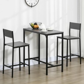 HOMCOM 3 Piece Bar Table and Chairs, Industrial Dining Table Set for 2, Counter Height Kitchen Table with Bar stools, Breakfast Table Set for 2 for Small Space, Gray