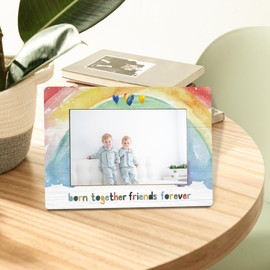 WTOGQ Nursery Baby Picture Frame, Twin Mom Boys Gifts for Babies, Baby Photo Frame 4X6, Born Together Friends Forever Rainbow Nursery Wooden Photo Picture Frames for Desk Tabletop Decor