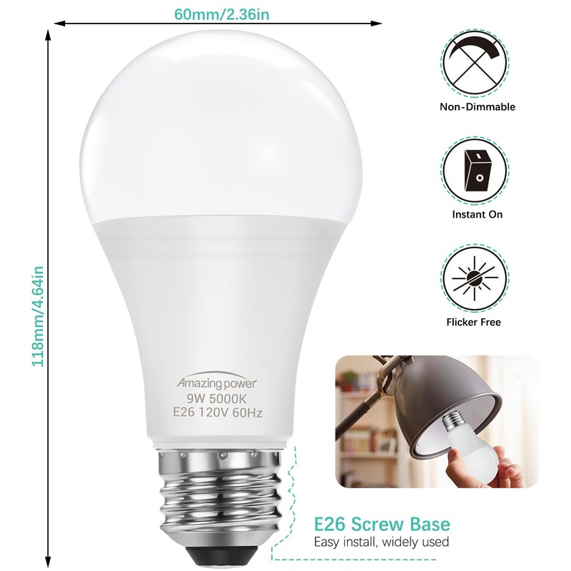 Amazing power E26 LED Bulbs, 60W Equivalent Medium Base Light