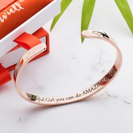 Carviell Inspirational Bracelets for Women - Engraved Cuff Jewelry, Confirmation Gifts, Christmas or Graduation Present, Bracelets for Teens, Gift Ideas for Teenagers