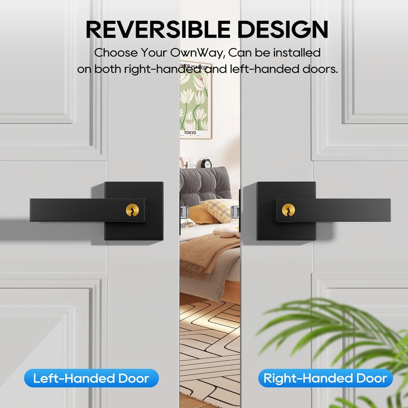 Aceele Interior Privacy Door Handle with Lock, Square Door Lever