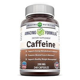 Amazing Formulas cafeína 200 mg 240 cápsulas (no GMO) – Soporta el metabolismo y la resistencia energética* – promueve el enfoque mental y alerta* – a