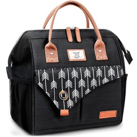 Lekespring Women's Cool Bag, Lunch Bag, 10 L, Small Cool Bag, Insulated Bag, Lunch Bag for On the Go, Work, Picnic, Outdoor (Black-01)