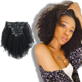 ABH AmazingBeauty Hair Double Weft 8A Grade Big Thick 4B 4C Afro Coily Clip Ins for African American Black Women, Real Remy Human Hair, Natural Black, 120 Gram, A4C 18 Inch