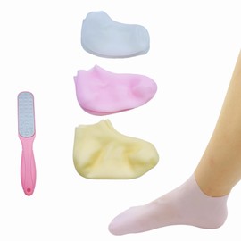 Mosituring Socks for Dry Crakced Feet -SiliconeMoisturizer Pedicure Socks for Hydrating Heels with Foot Fill Removing Callus (3 Pairs Mixed Colors)