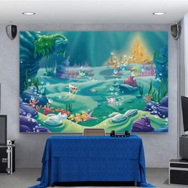 Qinunipoto Backdrop 1.5x1m Ocean Background Cute Mermaid Cosplay Backdrop Kids Photography Birthday Anniversary Photo Party Backdrop Photo Photography Wall Decor Baby Photography Newborn Photo Photo Photo Studio Photo Booth Props Vinyl