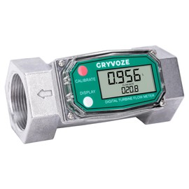 GRYVOZE 1.5 Inch NPT Fuel Flow Meter, 10.5-74 GPM 1-1/2" Inline Digital Turbine Flowmeter with LCD Display for Water, Diesel, Gas Oil, Gasoline, and Other Liquids - Supports Gallon, QTS, PTS, L, m³