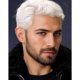 Peluca Corta Blanca Para Hombre, De Aspecto Natural, Con Capas, Ideal Para Halloween.