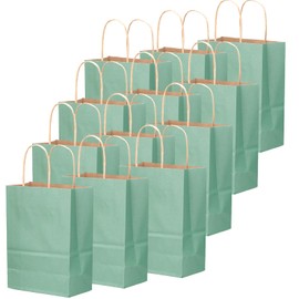qiqee 100PCS Gift Bag with Handles Bulk Kraft Light Blue Paper Bags Multiple Uses (11"x5"x8"inch Medium Size)