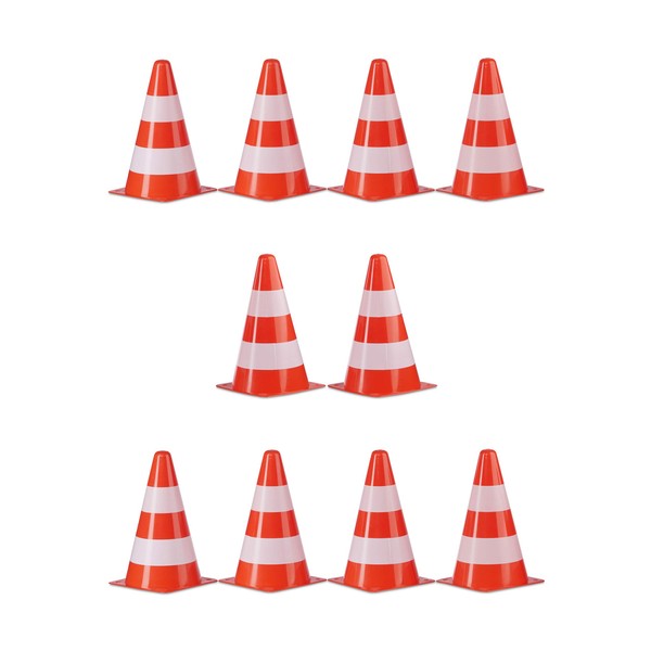 Relaxdays Warning Cones, Set of 10, Stackable, Traffic Cones, Lace Bag, Marking Cones, Pylons, 22 cm, Orange/White, Standard