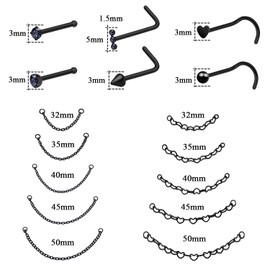 Nose Piercing Chain Across Nose Nostril Jewelry with Cubic Zirconia Nose Ring for Women Men Stainless Steel High Nostril Bridge Nose Cartilage Chain, Stainless Steel, cubic zirconia