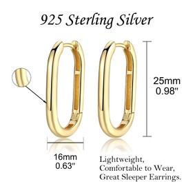 SILBERTALE Rectangle Hoop Earrings 925 Sterling Silver Gold Plated Paperclip Huggie Hoops U Link Earrings for Women