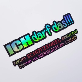 folien-zentrum - Sticker Set Ich darf das 18 x 3 cm - Guardian Angel 18 x 2.5 cm - Colour Changing Black - High-Quality Sticker Car Tuning - OEM & JDM Car Sticker - Funny Sayings for Car - Car Sticker