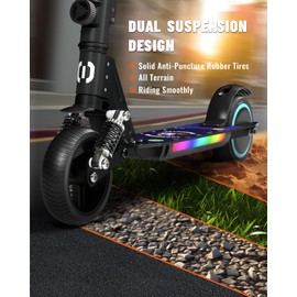 SIMATE Electric Scooter for Kids, Motorized E-Scooters with Colorful Front Light and Pedal Lights, LED Display & Foldable, Dual Braking System, Top 8.7mph & 5 Miles, Gifts for Kids, Girls, Boys, Teens