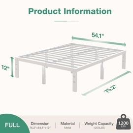 Novilla Full Size Bed Frame, 12 Inch Metal Platform Bed Frame Full Size with Storage Space Under Bed, Heavy Duty Steel Slat Support, Easy Assembly, No Box Spring Needed, White