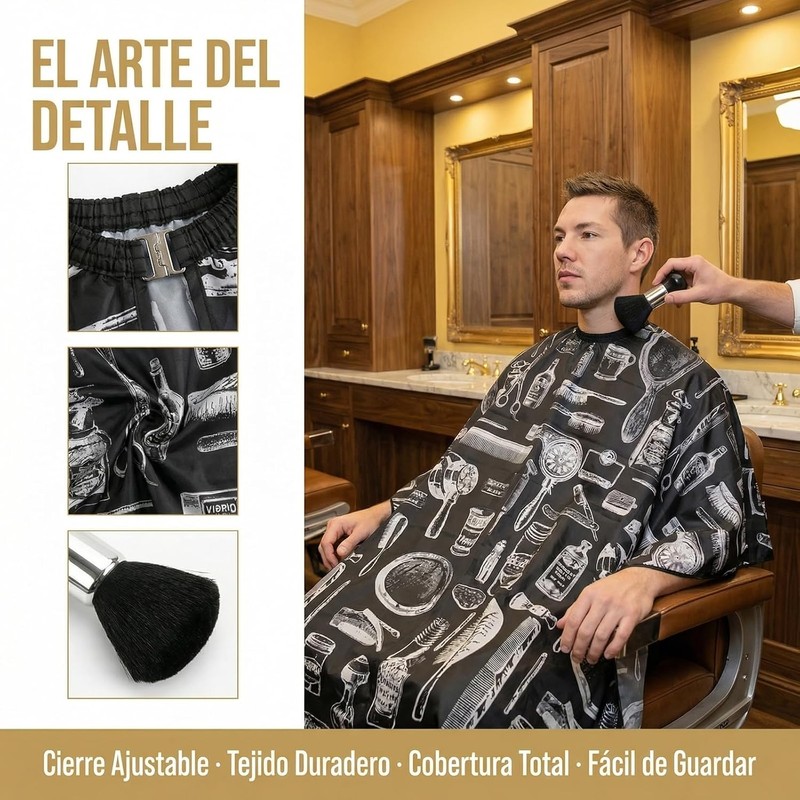 Capa de Peluquería con Cierre Ajustable y Cepillo para Cuello,