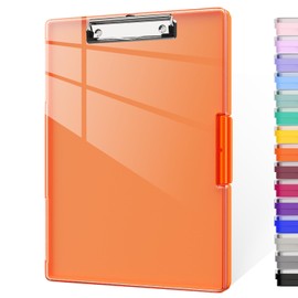 Piasoenc Clipboard with Storage, 8.5x11" Clip Boards with 2 Storage Case and A4 Paper Folder, Clear Dry Erase Top Panel, Heavy Duty Plastic, Folio & Side-Opening, for Nurses, Teachers, Lawers, Orange