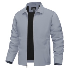 TACVASEN Mens Lightweight Jackets Casual Stylish Windbreak Collar Fall and Spring Jacket Light Grey