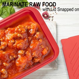 Czlizdyt Deep Grilling Prep and Serve Trays with lid, BBQ Tray for Marinating Raw and Cooked Food, Diswasher Safe Nesting Trays Black in Red