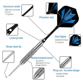 sanfeng 12 Pack Steel Tip Darts Set – 24G Silver Darts with Flights, Stems (Shafts)