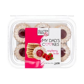 My Dad's Cookies Gluten Free Raspberry Linzer Tart Jam Filled Sandwich Cookie with Powdered Sugar - Dairy Free, Kosher, Nut Free, Italian Cookies - Baked Fresh - 6oz (3 Pack Cookie Boxes With Window)