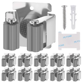 Hejo 304 Stainless Steel Broom Holder Wall Mounted, Heavy Duty Mop Holder Racks and Hooks Ideal for Bathroom, Kitchen, Garage, Garden Tool Organizer, Brush Mop and Broom Gripper (10 Racks Grey)