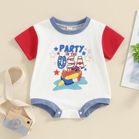 Covvoliy Baby Boy 4th of July Outfits Short Sleeve Crew Neck Bubble Romper Infant Newborn Summer Clothes (Blue, 6-12 Months)