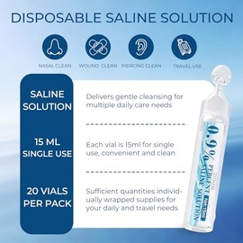 Solución salina de tamaño de viaje a granel, envuelta individualmente 60.9 fl oz /63.35 onzas líquidas gotas nasales salinas normales 9% solución de c