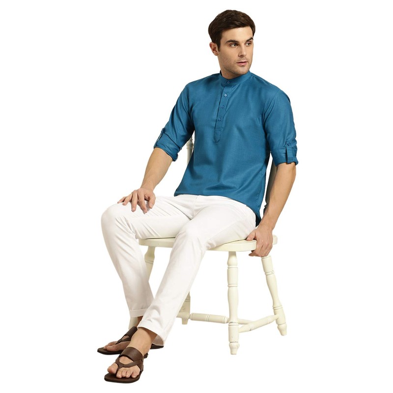 Sojanya (Since 1958, Kurta corta de algodón para hombre, Azul