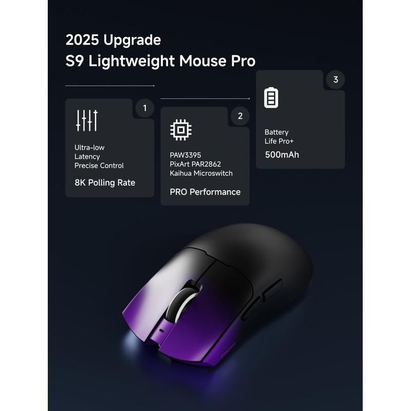 EWEADN S9 Pro Wireless Gaming Mouse, 59G Ergonomic Computer Mouse,