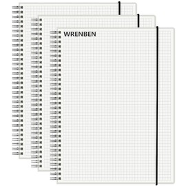WRENBEN Graph Paper Spiral Notebook 8.5 x 11 Inches 240 Pages, A4 Grid Journal with 120gsm Thick Graphing Paper, Large Math Notebook 1/5 Inch Squares with Water-proof PVC Cover (3 Pack, A4)