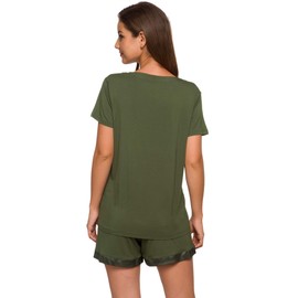 WiWi Viscose from Bamboo Pajamas Set for Women Soft Short Sleeve with Shorts Summer Plus Size Pjs Sets S-4X, Army Green, Small