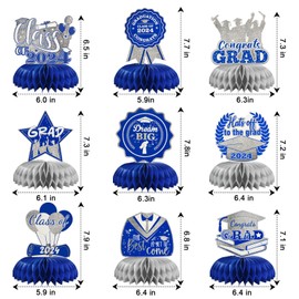 2024 Graduation decorations party centerpieces Class of 2024, 9pcs Graduation decoration party table Honeycomb Centerpieces decor Congrats Grad Party Supplies(Blue)