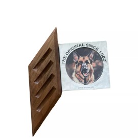CoasterStone Stone Coasters GERMAN SHEPARD Set Of 4 with WOOD STAND!! Vintage 80s BRAND NEW!!