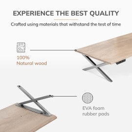 Anji Mountain Wood Monitor Stand Riser Desk Desktop Organizer Table For Home, Office Workspace, Laptop Riser, Ergonomic Design Stand for Gaming Setup , With Power Source, Nickel Leg , Biscotti