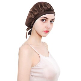 NARUTOO 100% Mulberry Silk Night Sleep Cap,Sleeping Cap for Women Head Cover Bonnet for Hair Beauty … Brown