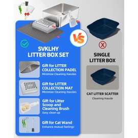 3 PCS Stainless Steel Cat Litter Box - [All-in-1 Starter Set] [Odorless] X-Large Metal Kitty Litter Box, High Sided Litter Pan Tray for Cat&Rabbit Non-Sticky Anti-Leakage Easy Clean Rust Proof (XL)