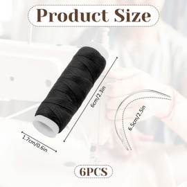 3Rolls Hair Weaving Thread Cotton, Sewing Threads and Needles Set Thread for Hair Extensions Black Weaving Thread with 3 Pcs Curved Needles or Hand Sewing Wig Making Hair Weave Weft Craft DIY