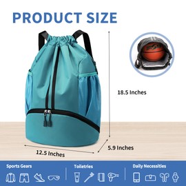 JELUTAR Drawstring Backpack Gym Bag with Shoes Compartment for Soccer, Basketball, Swim, Water-Resistant String Backpack Beach Cinch for Women Men, Teal