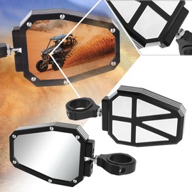 Pair of Universal Textured Black Rectangle Convex Design Glass UTV Side Rear View Mirrors with 1.75" & 2" Clamps
