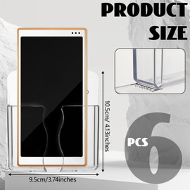 Qulkws 6 Pcs Wall Mounted Phone Holder Clear Self-Adhesive Phone Holder with Charging Hole Acrylic Remote Control Stand Cell Phone Wall Mount Bedside Organizer for Home Office