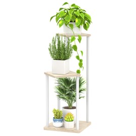 Oppro 3 Tier Plant Stand Indoor Outdoor, Metal Wood Tiered Corner Plant Stands Pot Holder, Wood Flower Shelf Display Rack for Living Room Bedroom Balcony Garden Patio, White (3 tier)