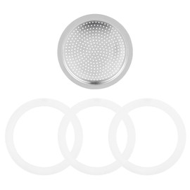 Sivaphe 3 Cup Moka Pot Replacement Infuser Parts for Aluminum Italian Stovetop Espresso Coffee Maker, 1 Filter and 3 Silicone Gasket Seals