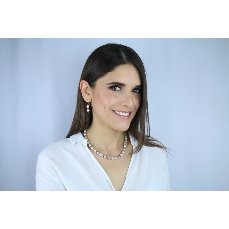 Anthony Vincent Regalo Moda Collar y Aretes Blanco Rosa Salmon.