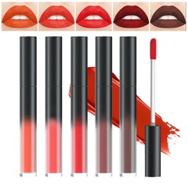 CAHIUYOA 5PCS Matte Liquid Lipstick Set Ruby Dark Brown Red Lip Tint Stain Lip Gloss Set for Women Velvet Long Lasting Waterproof Lipstick Lip Makeup Sets 05