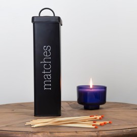 AuldHome Design Enamelware Fireplace Matches Holder (Black), Farmhouse Storage Container for Long Safety Matches