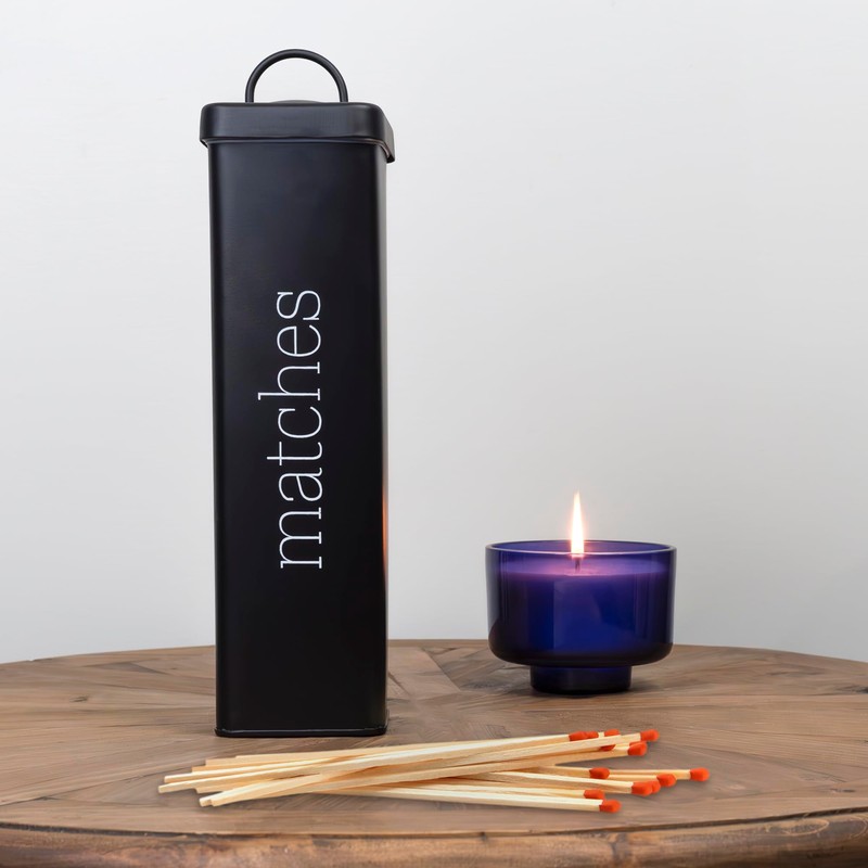 AuldHome Design Enamelware Fireplace Matches Holder (Black), Farmhouse Storage Container