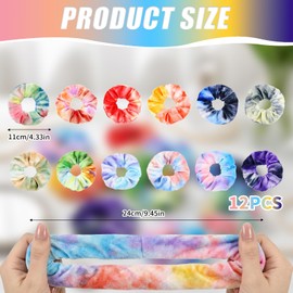 Geukmun 12 Pack Elastic Scrunchies for Women, Velvet Scrunchy Rainbow Hair Bands for Girls, Gradient Tie Dye Hair Accessories Gift for Girls, Ponytail Holders, Thick Hairs