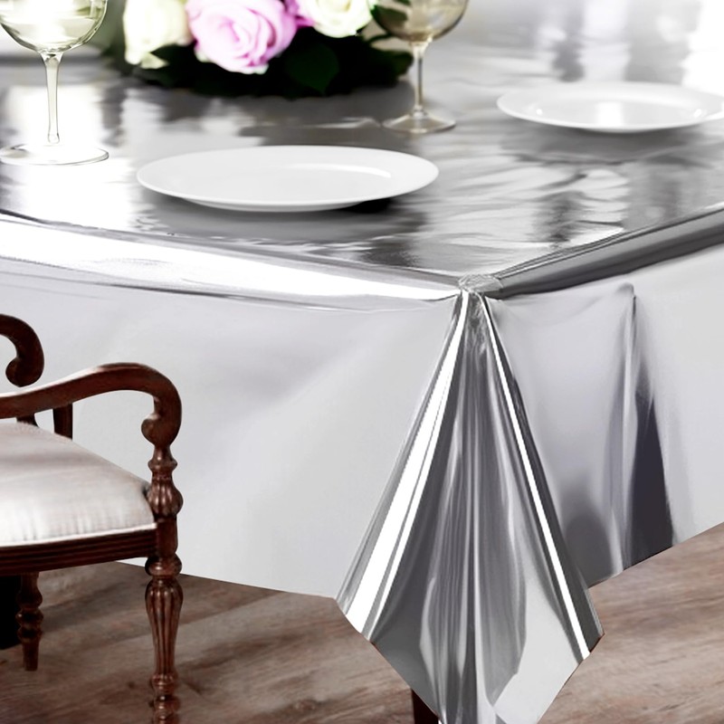 EOGRFW 4 Pack Silver Foil Tablecloth,54 x 108 Inch Rectangle