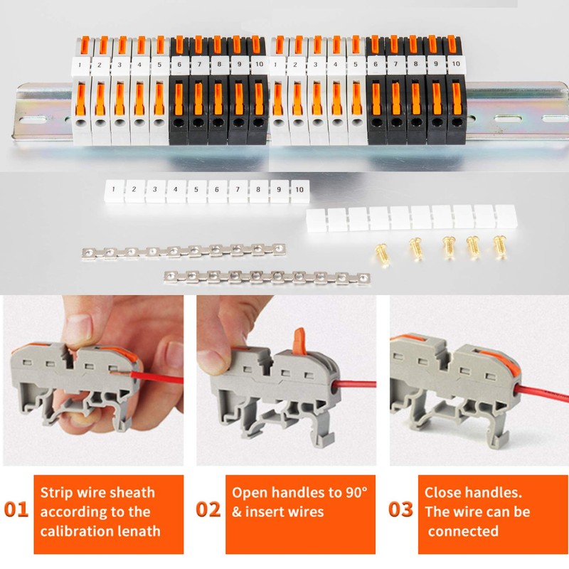 DIN Rail Terminal Blocks Kit, with 20pcs Universal Compact Connectors,